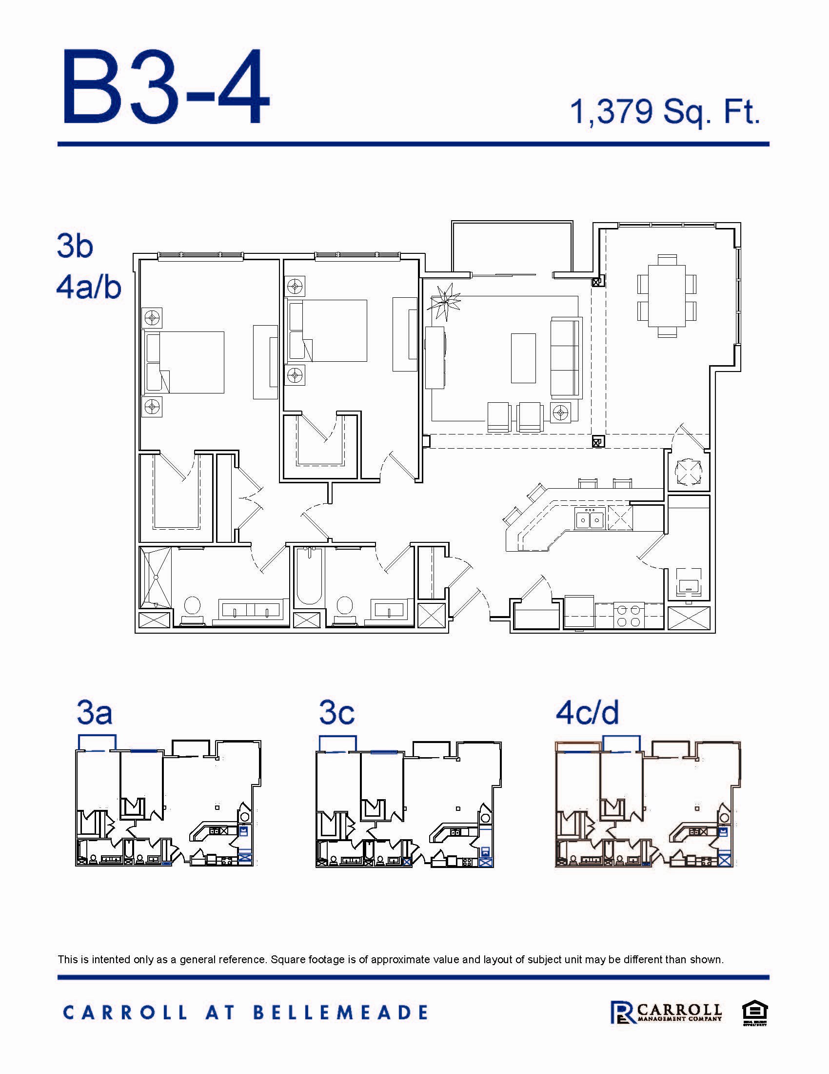 B3-4 Floor Plan Carroll at Bellemeade 2 Bedroom Apartment Floor Plan